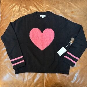 PJ Salvage Super Soft Fuzzy Heart Sweater Black Pink Y2K XS New With Tag
